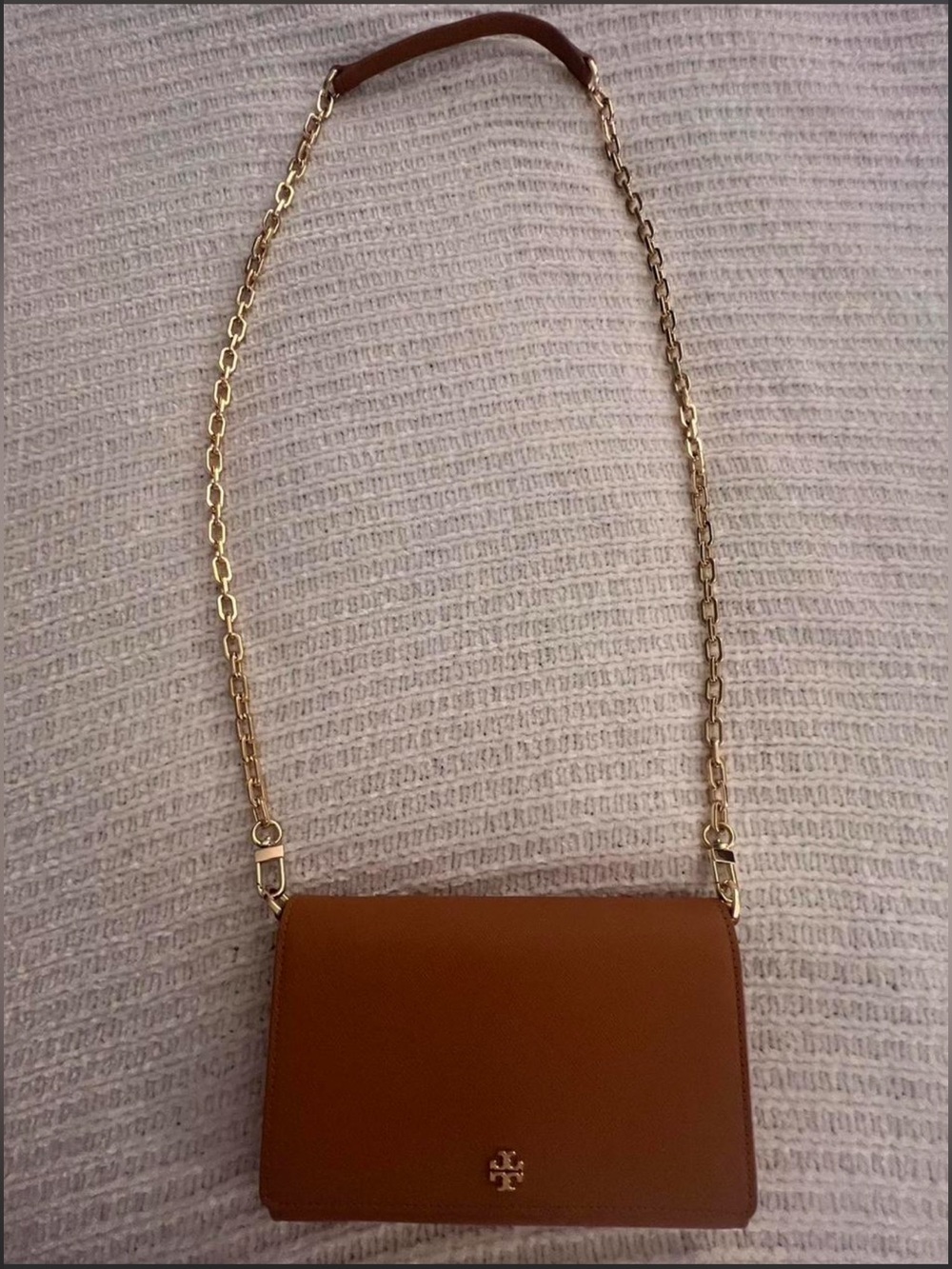 Tory Burch Brown Leather Crossbody Bag with Gold Chain